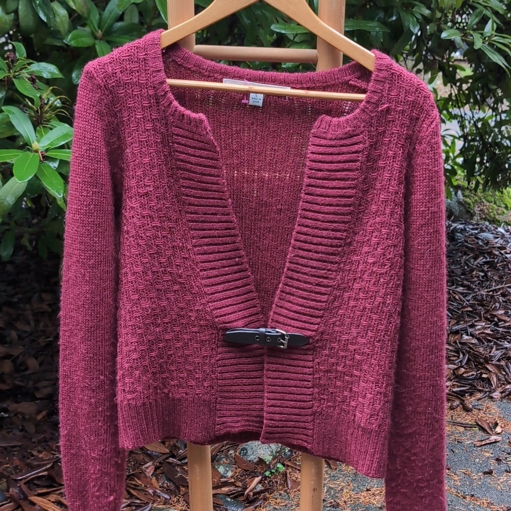 Wool & Alpaca Max Studio Burgundy Knit Cardigan w/ Belt